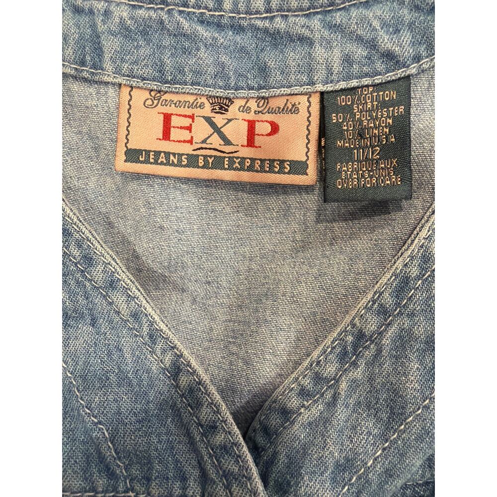 EXP Jeans By Express Womens Dress Size 11/12 Sleeveless Floral Skirt Denim Top - Picture 4 of 4